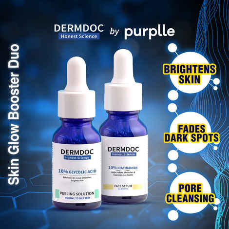 DERMDOC Skin Brightening Combo | 10% Niacinamide Serum (15 ml) | 10% Glycolic Acid Peeling Solution (15 ml) Combo of 2