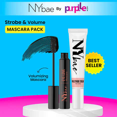 Buy NY Bae Strobe & Volume Mascara Pack | Pink Topaz Strobe Cream | Glowing Korean Skin | Volumizing Mascara | Thick Lashes | Highlighter | Intense Black | Makeup Kit - Pack of 2 - Purplle