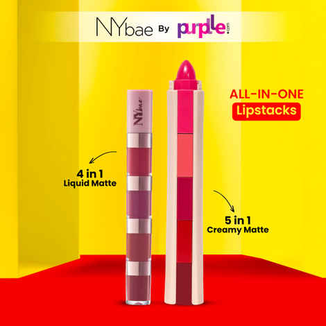 NY Bae All-In-One Lipstacks | 5in1 Lip Crayon | Matte | Happy Hues | Lip & Cheek Tint | 4in1 Liquid Lipstick | Nude Tease | Travel Kit | Kit |- Combo of 2