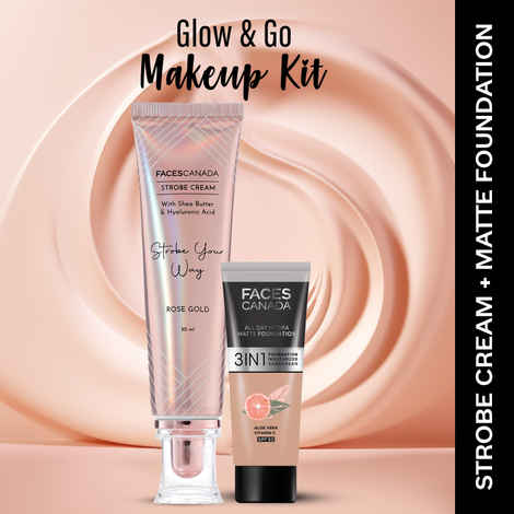 Buy FACES CANADA Rose Glow Kit 3 | Rose Gold Strobe Cream (30 gm) + Hydra Matte Foundation (Mini) - Warm Natural (15 gm) | Combo Kit of 2 - Purplle