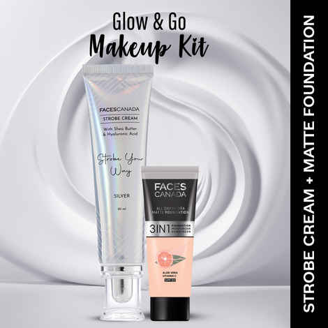 Buy FACES CANADA Celeb Glow Kit 2 | Silver Strobe Cream (30 gm) + Hydra Matte Foundation (Mini) - Rose Ivory (15 gm) | Combo Kit of 2 - Purplle