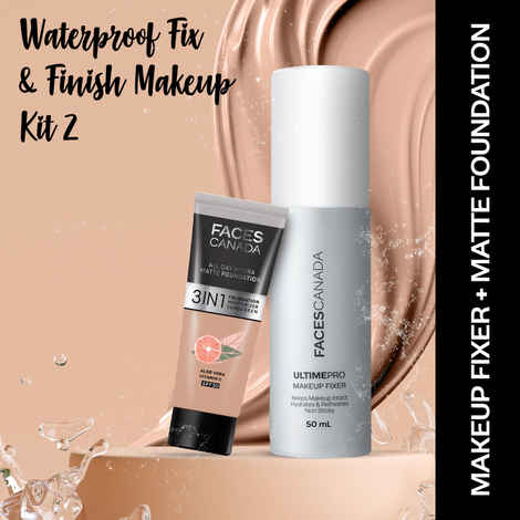 Buy FACES CANADA Waterproof Fix & Finish Makeup Kit 2 | Makeup Fixer (50 ml) + Hydra Matte Foundation (Mini) - Warm Natural (15g) | Combo Kit of 2 - Purplle