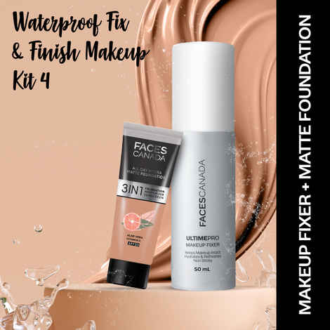 Buy FACES CANADA Waterproof Fix & Finish Makeup Kit 4 | Makeup Fixer (50 ml) + Hydra Matte Foundation (Mini) - Caramel Natural (15g) | Combo Kit of 2 - Purplle