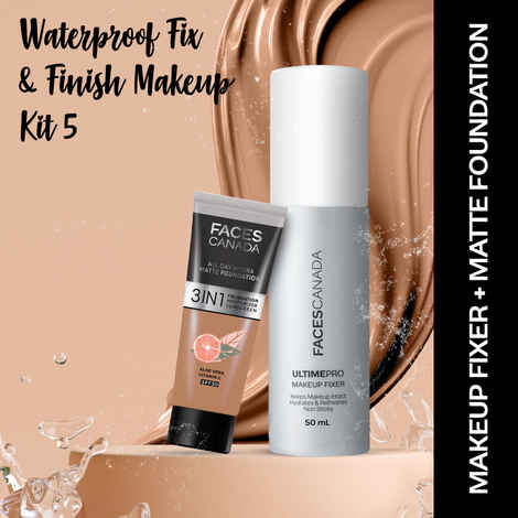 Buy FACES CANADA Waterproof Fix & Finish Makeup Kit 5 | Makeup Fixer (50 ml) + Hydra Matte Foundation (Mini) - Warm Sand (15g) | Combo Kit of 2 - Purplle