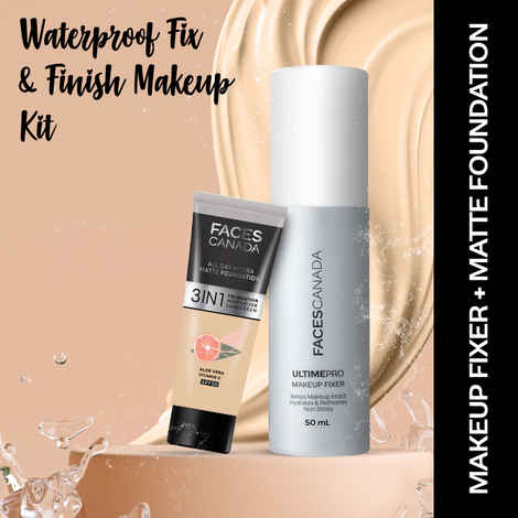 Buy FACES CANADA Waterproof Fix & Finish Makeup Kit 6 | Makeup Fixer (50 ml) + Hydra Matte Foundation (Mini) - Absolute Ivory (15g) | Combo Kit of 2 - Purplle