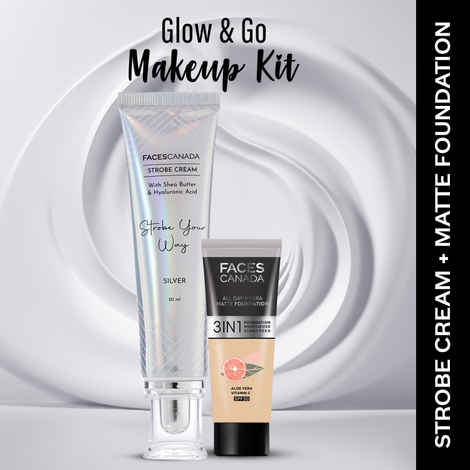 Buy FACES CANADA Celeb Glow Kit 1 | Silver Strobe Cream (30 gm) + Hydra Matte Foundation (Mini) - Abolute Ivory (15 gm) | Combo Kit of 2 - Purplle