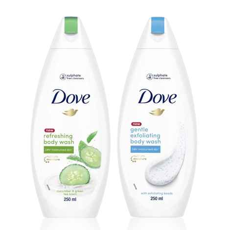 Buy Dove Refreshing Body wash 250 ml + Gentle Exfoliating Body Wash 250 ml - Purplle