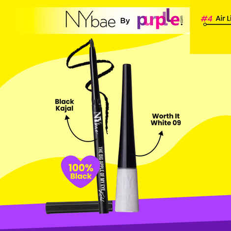 Buy NY Bae Kajal & Eyeliner Combo | The Big Apple Of My Eyes Kohl Kajal Black (0.30) g | Truly Matte Liquid Eyeliner Worth It White 09 (4.5 ml) - Purplle