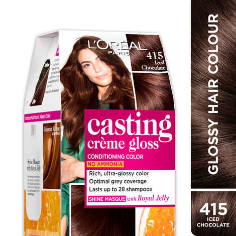 Buy L'Oreal Paris Casting Creme Gloss Hair Color With Glycolic Gloss Complex | Shade 415 - Iced Chocolate | 60ml + 40ml + 60g - Purplle