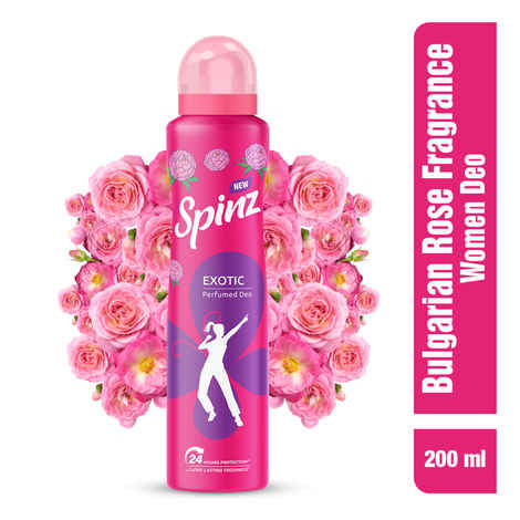 Buy New Spinz Exotic Perfumed Deo for Women, with Bulgarian Rose Fragrance for Long Lasting Freshness and 24 Hours Protection, 200 ml - Purplle