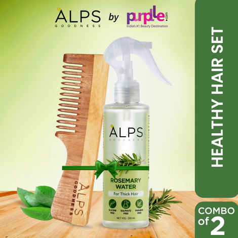 Alps Goodness Healthy Hair Set with Rosemary Water Spray (200 ml) & Neem Wood Comb | 100% Natural Neem Comb | Hair Growth Expert | Bestselling Hair Spray Pack of 2