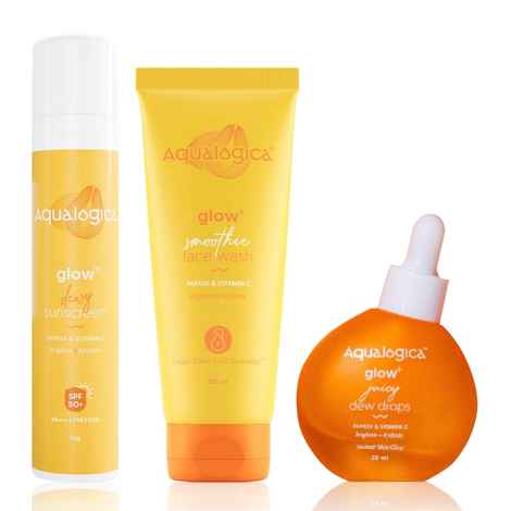 Buy Aqualogica Dewy Combo (Glow+ Smoothie Face Wash-100 ml + Glow+ Juicy Dewy Drops-30 ml + Glow+ Dewy Sunscreen-50 gm) - Purplle
