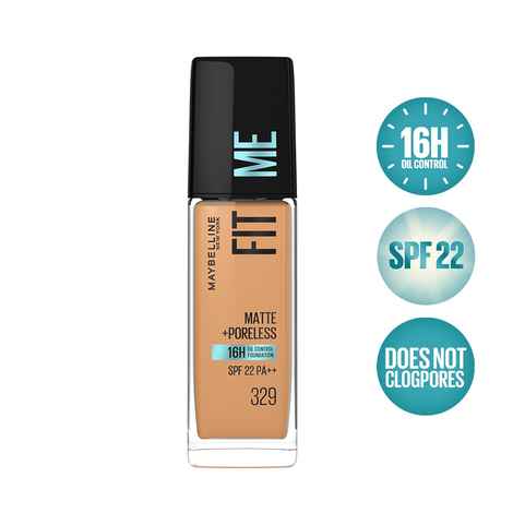 Maybelline New York Fit Me Matte + Poreless Foundation Shade 329 | Natural Matte Finish with 16H Oil Control; Non Comedogenic, Blurs Pores, 30 ml