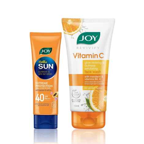 Buy Joy Daily Ritual Combo: Joy Revivify Vitamin C Face Wash 150 ml+ Joy Hello Sun Sunblock & Anti Tan Lotion Sunscreen SPF 40 PA+++, 120 ml - Purplle