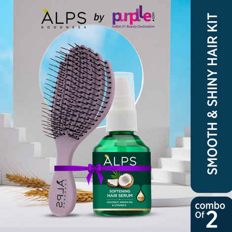 Buy Alps Goodness Smooth & Shiny Hair Kit with Wheatstraw Detangler Brush (Pack of 1) & Softening Hair Serum with Coconut, Argan Oil & Vitamin E (60ml) | For Soft & Frizz-Free Hair Combo of 2 - Purplle