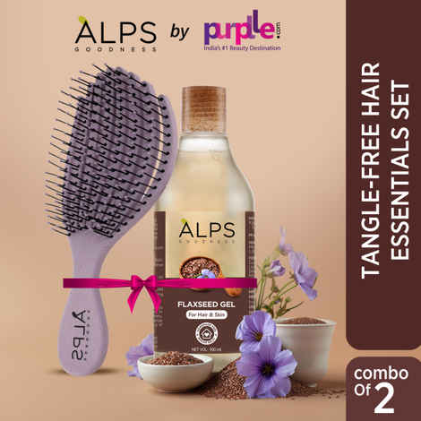 Buy Alps Goodness Tangle-Free Hair Essentials Set with Wheatstraw Detangler Brush (Pack of 1) & Flaxseed Gel 300ml Combo of 2 - Purplle