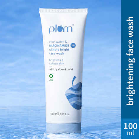 Plum Simply Bright 2% Niacinamide Face Wash With Rice Water | Brightens Skin, Helps Fade Blemishes | Softens & Smoothens Skin | Gentle & Non-Drying | Women & Men | 100% Vegan | 100 ml