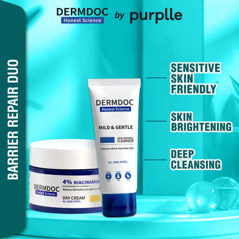 Buy DERMDOC by Purplle 1% Ceramides * & 0.1% Hyaluronic Acid Gentle Foaming Face Wash (80 ml) | 4% Niacinamide Face Cream for Clear & Bright Skin (50 gm) Combo of 2 - Purplle