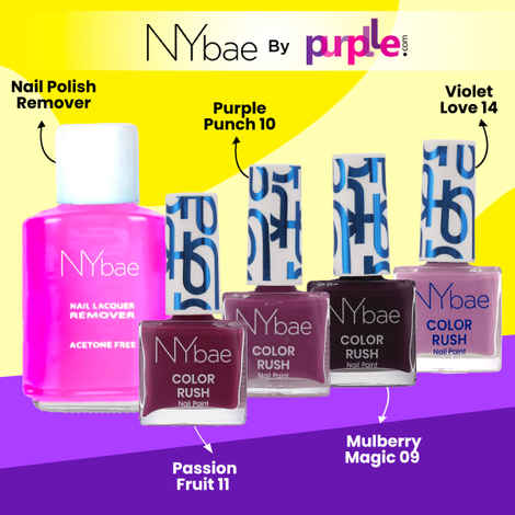 Buy NY Bae Color Rush Nail Paint Set + Remover - Maroon Mania 12 | Chip Resistant | Acetone Free | Long Lasting | Quick Dry | Glossy Gel Nail Paint Combo (5.6 ml*4) + Nail Polish Remover (30 ml) Combo of 5 - Purplle