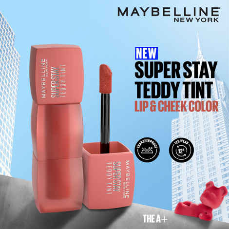 Maybelline New York Super Stay Teddy Tint - Lip and Cheek Color, The A+, 5 ml | Teddy Soft Matte up to 12Hr | Multi Use | Comfortable Long wear formula | Buildable | Natural flushed look in one swipe
