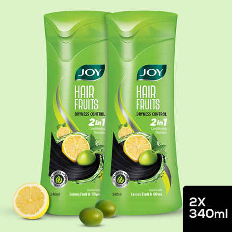 Buy Joy Hair Fruits Hair Dryness Control Conditioning Shampoo Enriched with Lemon & Olives (Pack of 2 X 340ml) - Purplle