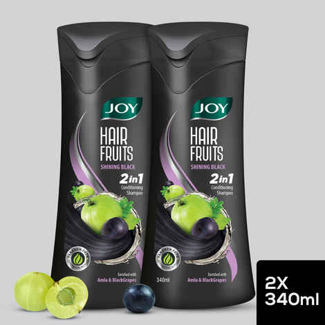 Joy Hair Fruits Shining Black Conditioning Shampoo Enriched with Amla & Black Grapes (Pack of 2 X 340ml)