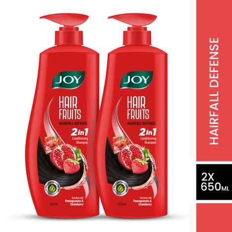 Buy Joy Hair Fruits Hairfall Defense Conditioning Shampoo Enriched with Pomegranate & Strawberry (Pack of 2 X 650ml) - Purplle