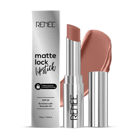 Buy RENEE Matte Lock Lipstick- 01 Jazz, Moisturizing, Long Lasting & Weightless Formula With SPF 15, Intense Color Pay Off with Ultra-Matte Finish, Enriched with Avocado oil, Vitamin E, D, 3.5 gm - Purplle