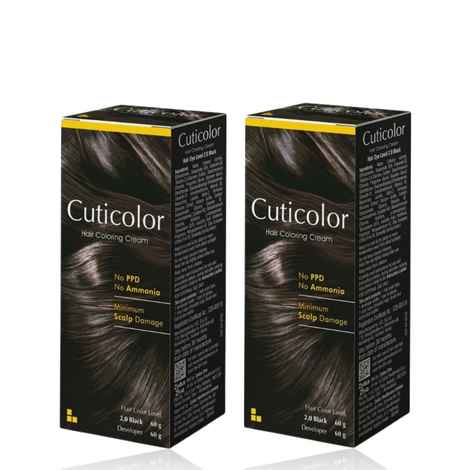 Buy Cuticolor Permanent Hair Color Cream, Long Lasting With The Goodness Of Olive Oil 60g (New Pack) No PPD, No Ammonia - Black | Pack of 2 - Purplle