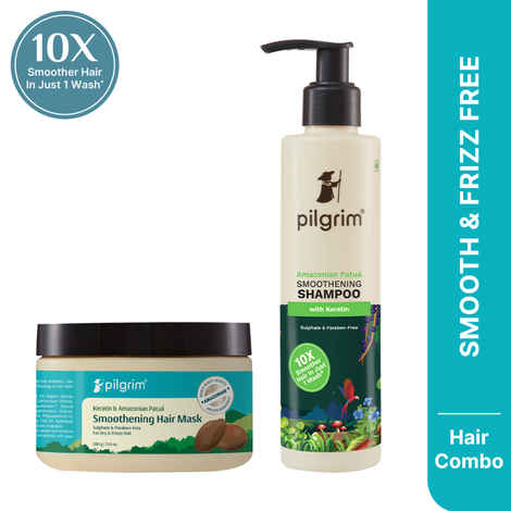 Pilgrim Healthy Hair Duo – Patua & Keratin Smoothening Shampoo (200 ml) + Hair Mask (200 ml) | Controls Frizz, Nourishes & Repairs Damaged Hair | Sulfate-Free | For Men & Women, Haircare Kit, Combo of 2