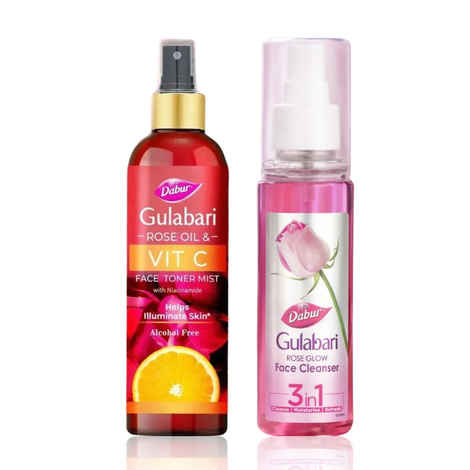 Buy Toner for Uneven Skin Tone & Winter Combo : Dabur Gulabari Rose Glow Face Cleanser 100 ml + Rose Oil & Vitamin C Face Toner Mist with Niacinamide 100 ml (100 ml+100 ml) | Evens skin tone - Purplle