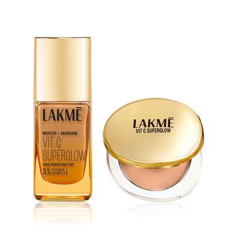 Lakme Vit C Superglow Foundation (25 ml) + Compact (8gm) - Deep Skin Tone | Shade Foundation - Neutral Almond, Compact - Cinnamon