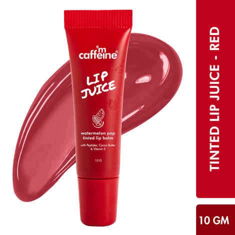 mCaffeine Lip Juice Tinted Lip Balm - Watermelon POP | 24 hrs Moisturization | With Peptides, 10 gm