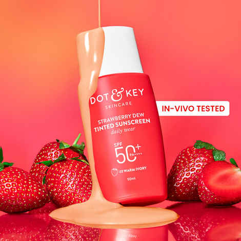 Buy Dot & Key Strawberry Dew Tinted Sunscreen SPF 50++++ 02 Warm Ivory In Vivo Tested Sunscreen for Daily Wear, Brightens & Protects Skin - 50 ml - Purplle
