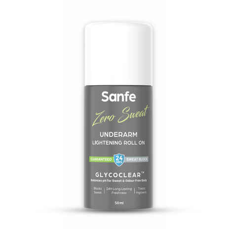 Sanfe Zero Sweat Underarm Lightening Roll On with Glycolic Acid, Lactic Acid & Salicylic acid for Women | For Underarms | Lightens & Remove Pigmentation | Deodorant for Underarms | Glycoclear Technology | Men & Women, 50 ml
