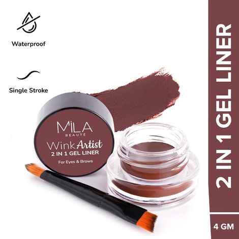 MILA BEAUTE Wink Artist Gel Liner 2in1 With Brush Waterproof Eyeliner Upto 36hrs - Brown (4 gm)