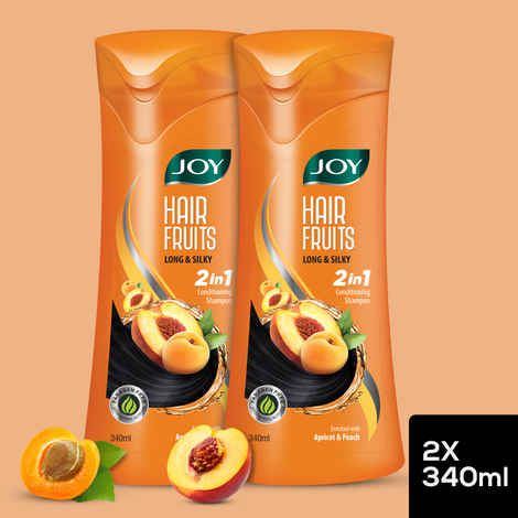Joy Hair Fruits Long & Silky Conditioning Shampoo Enriched with Apricot & Peach (Pack of 2 X 340ml)