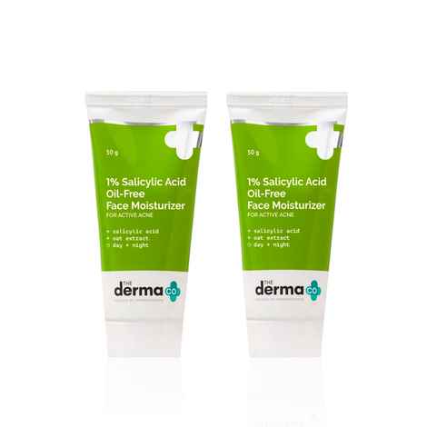 The Derma Co. 1% Salicylic Acid Oil-Free Moisturizer For Face with Oat Extract For Active Acne - 50g*2 Pack of 2