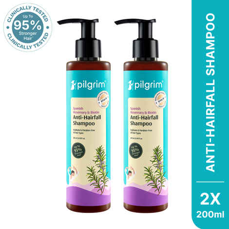 Pilgrim Rosemary & Biotin Anti-Hairfall Shampoo-Pack of 2| Reduces Hair Fall | DHT Blocker | Strengthens Hair Roots| Sulfate-Free | Hair Fall Control|400 ml
