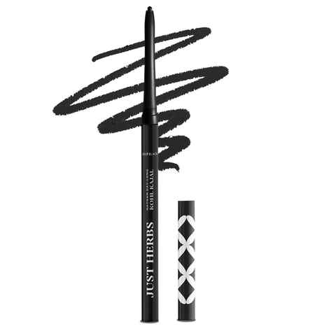 Just Herbs Retractable 2 In 1 Herbal Eyeliner + Kajal With Almond Oil & Vitamin E, 11 Hour Stay, Sin gmlestroke, Smud gmeproof & Fadeproof - Black 0.3 gm