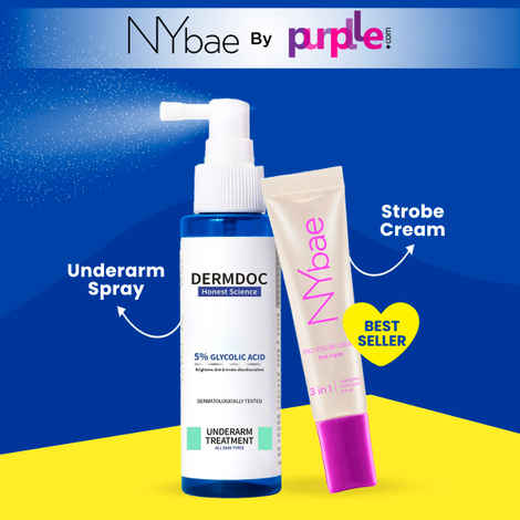 NY Bae X DERMDOC | PRO Strobe Cream - Pink Topaz | Glowing Korean Skin | 5% Glycolic Acid Under Arm Treatment | Underarm Lightening | Glycolic Acid for skin lightening - Makeup Kits Combo of 2