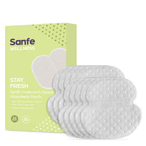 Sanfe Underarm Sweat Absorbent Patch | Prevents Stains, Absorbs Sweat & Unpleasant Odour | 24 hr odour control, stain free, ultra thin | 5 Pairs, For men & women