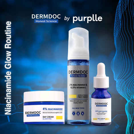 Buy DERMDOC Niacinamide Glow Routine | Niacinamide brightening face wash (80 ml) | Niacinamide serum for oily skin (30 ml) | Niacinamide Face cream (50 gm) Combo of 3 - Purplle