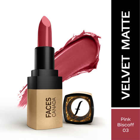 Buy FACES CANADA Comfy Matte Velvet Touch Lipstick - Pink Biscoff 03, 4.2 gm | Velvety Matte Finish | 8HR Longstay | Intense Colour | Hydrating Lips | Smooth Application | Foodproof & Crackproof - Purplle