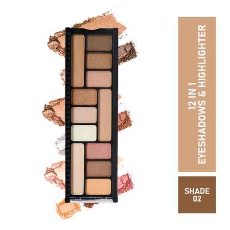 Half N Half 12 in 1 Eyeshadow & Highlighter Makeup Kit, Multicolour Palette-02 (12 gm)