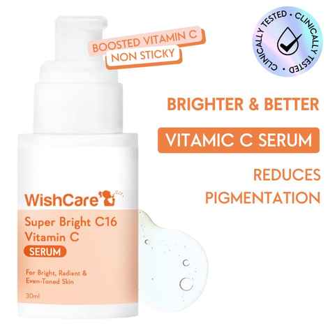 WishCare Super Bright C16 Vitamin C Face Serum - Niacinamide, Kojic Acid & 4-n-BR - For Pigmentation - 30 ml