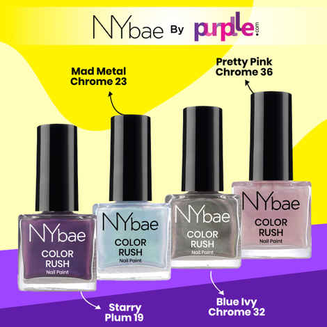 NY Bae Color Rush Nail Paint Set - Sparkling Holos 05 | Chip Resistant | Long Lasting | Quick Dry | Glossy Gel Nail Polish (36 ml)
