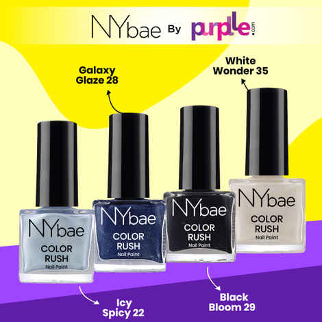 NY Bae Color Rush Nail Paint Set - Midnight Magic 06 | Nail Paint Combo | Chip Resistant | Long Lasting | Quick Dry |Glossy Gel Nail Polish (9 ml *4)