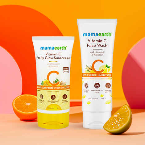 Mamaearth Vitamin C Cleanse & Sun-Protect Combo: Vitamin C Face Wash (100 ml) + Vitamin C Daily Glow Sunscreen (50 g)