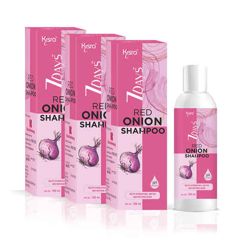 Buy Kisra's 7Days Red Onion & Amla Hair Fall Control Shampoo | Reduces Hair Fall by 98% | 48Hrs Smoothness | Repairs Dry & Damaged Hair | Adds Silkiness & Bounce | 100 ml (Pack of 3) - Purplle